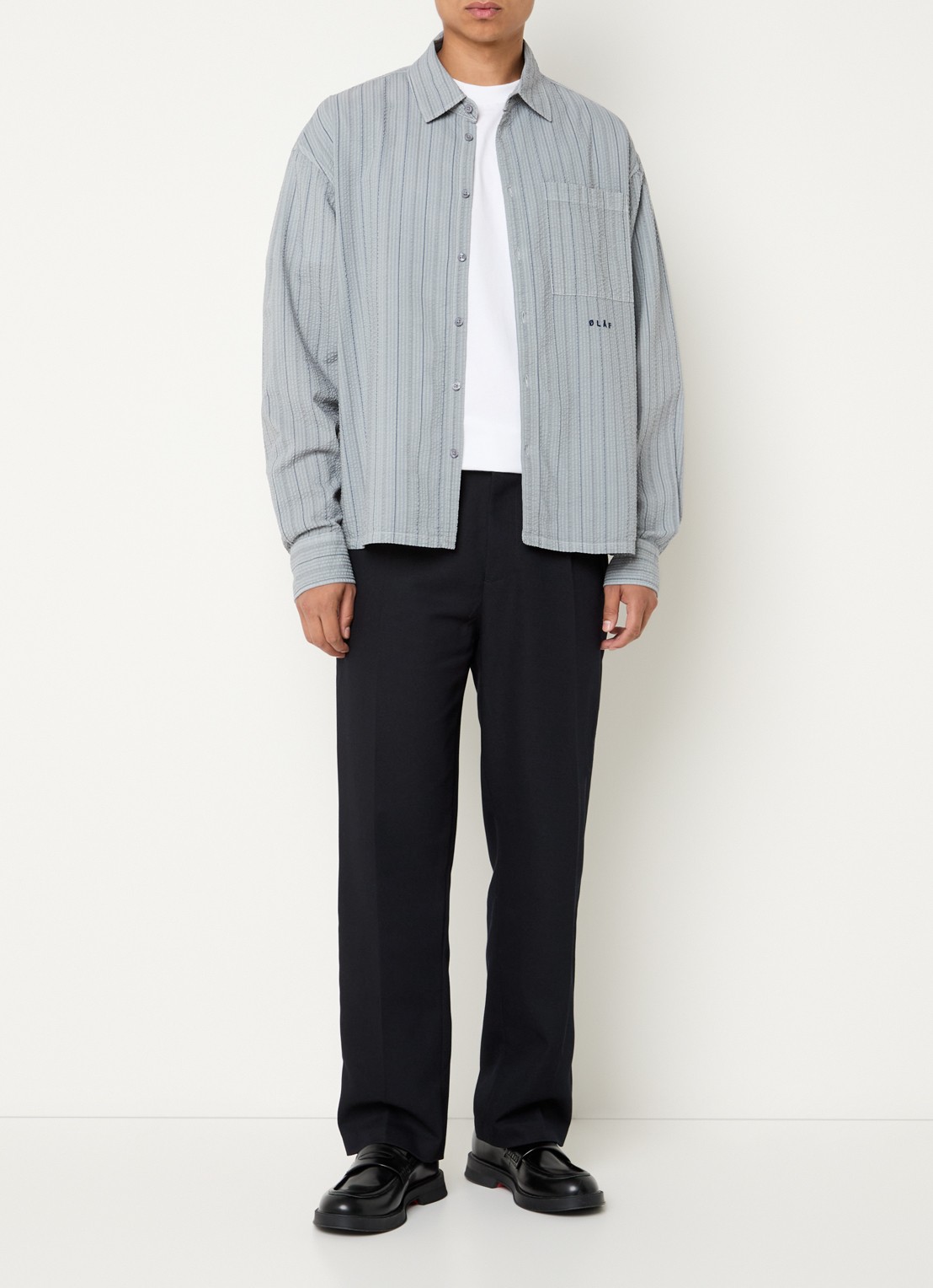 OLAF Regular fit overshirt van crêpe met streepprint - voorkant 2 grijs
