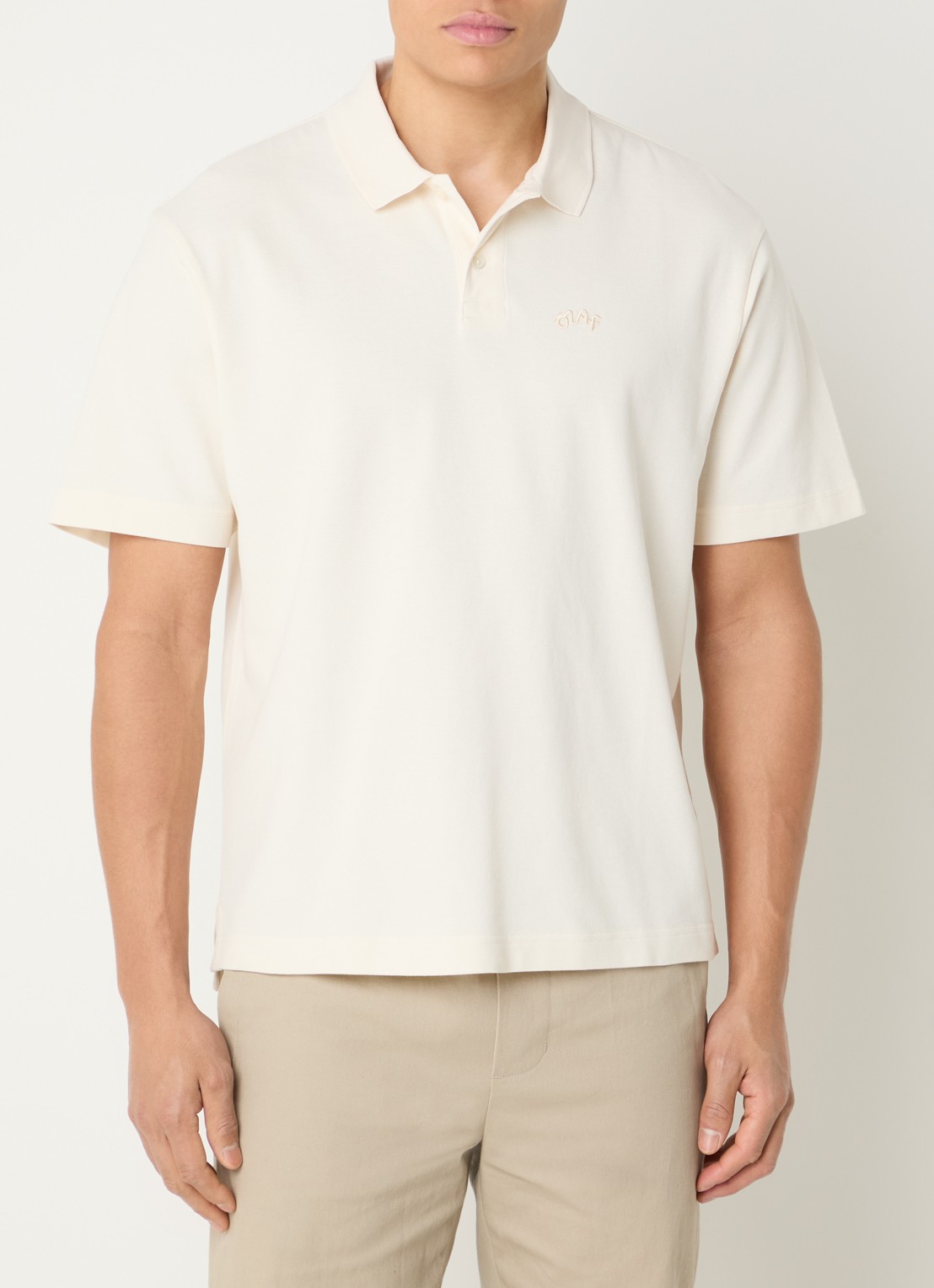 OLAF Regular fit polo met logo - detail gebroken wit