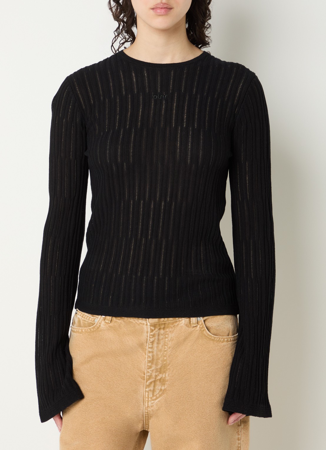 OLAF Retro grofgebreide pullover met opengewerkt dessin - detail 4 zwart