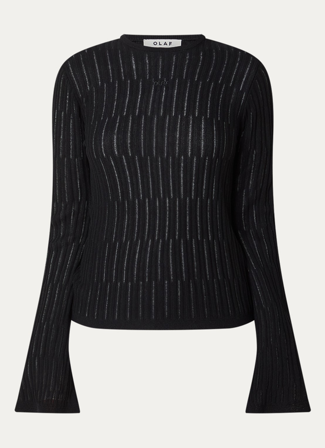 OLAF Retro grofgebreide pullover met opengewerkt dessin - voorkant zwart