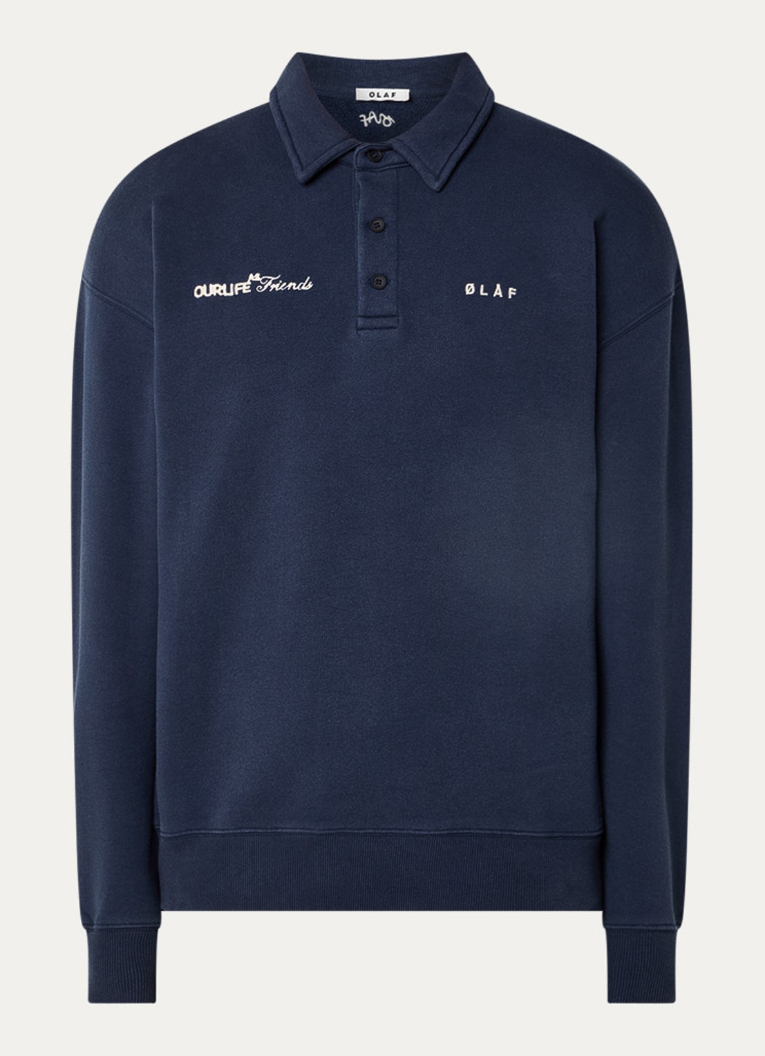 OLAF Script oversized fit polo met logoborduring - voorkant 3 donkerblauw