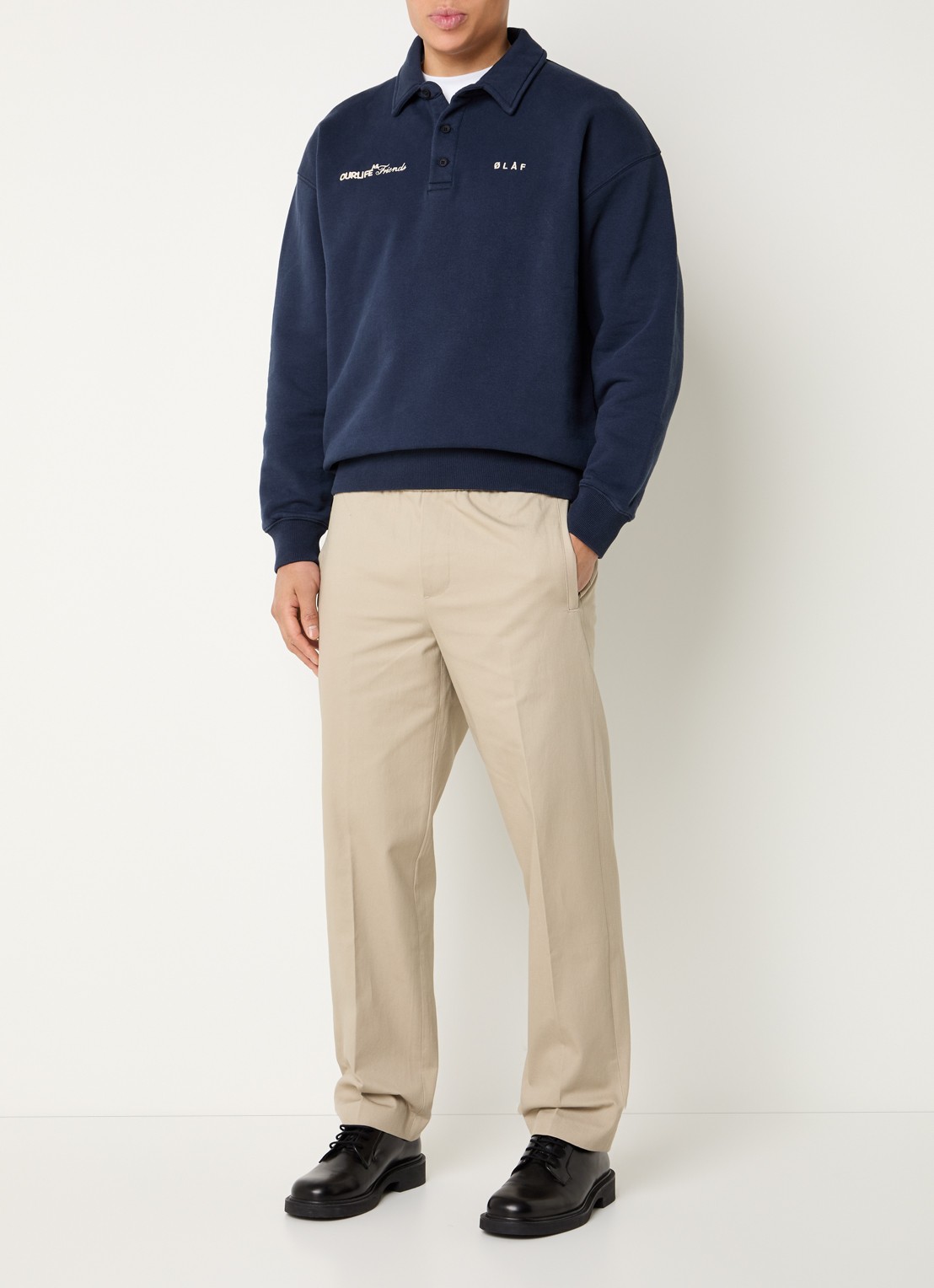 OLAF Script oversized fit polo met logoborduring - voorkant 4 donkerblauw