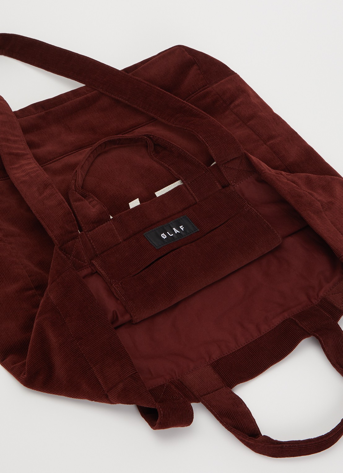 OLAF Shopper van corduroy met logo - detail 2 bordeauxrood