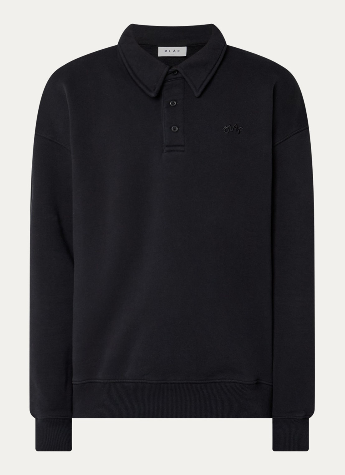 OLAF Signature sweater met polokraag en logoborduring - voorkant 3 zwart