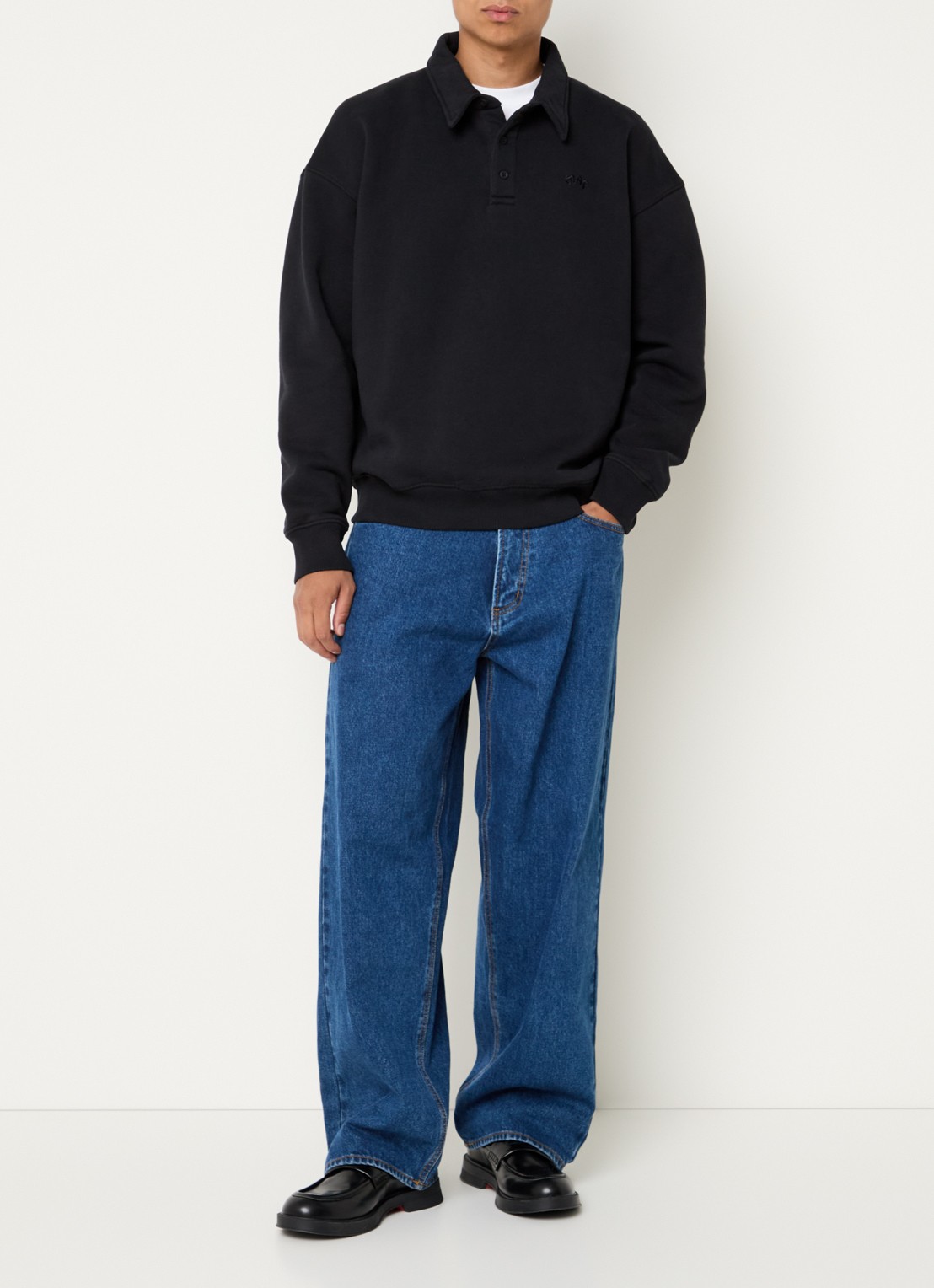 OLAF Signature sweater met polokraag en logoborduring - voorkant 4 zwart
