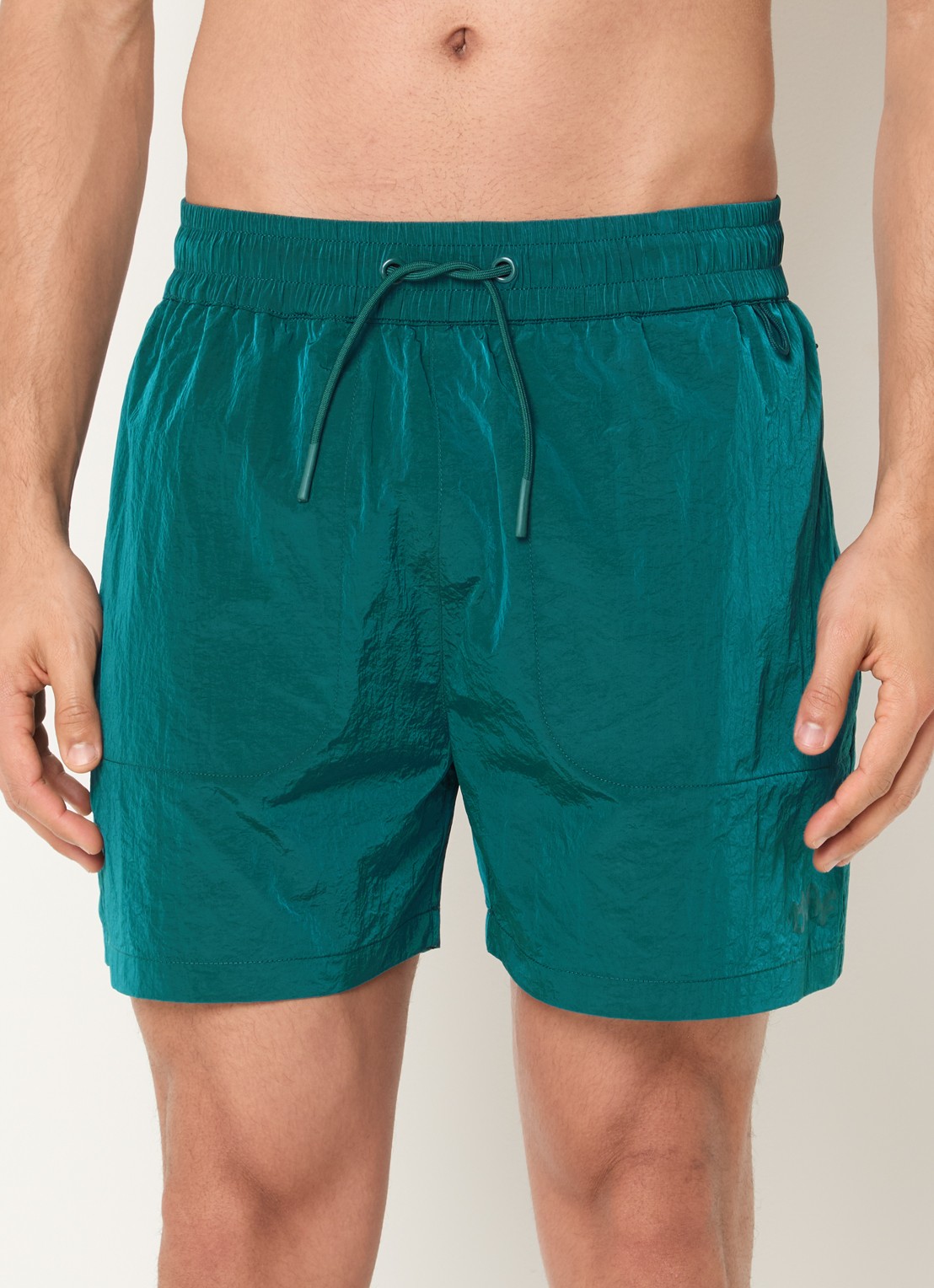 OLAF Signature zwemshorts met glanzende finish en ritszakken  - detail 4 zeegroen