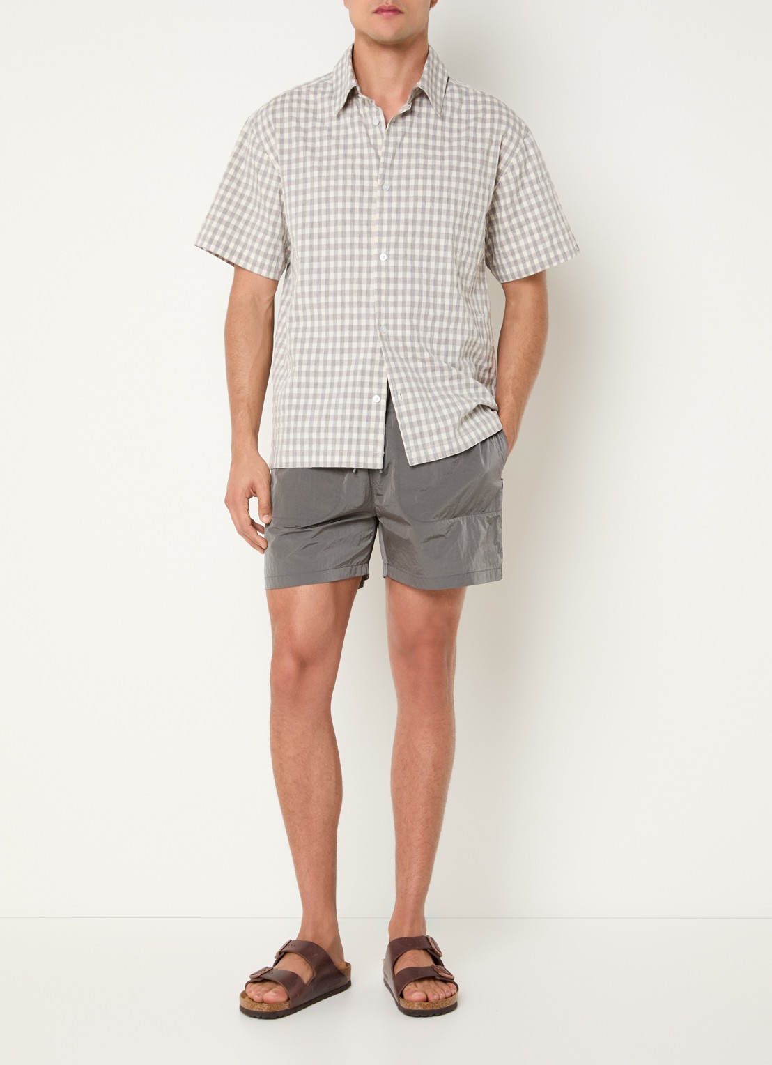 OLAF Signature zwemshorts met glanzende finish en ritszakken  - voorkant 3 grijs