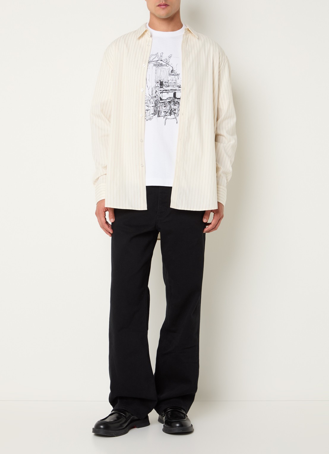 OLAF Stitched regular fit overshirt met streepprint - voorkant 3 gebroken wit