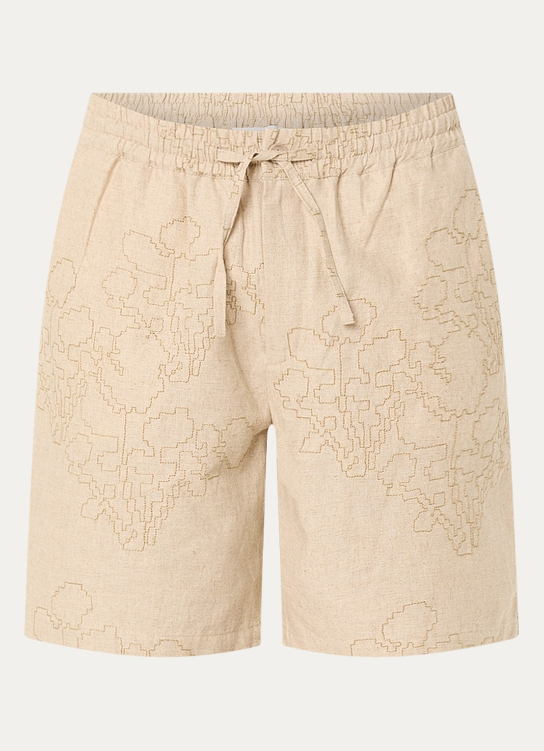 OLAF Straight fit korte broek in linnenblend met borduring - voorkant beige