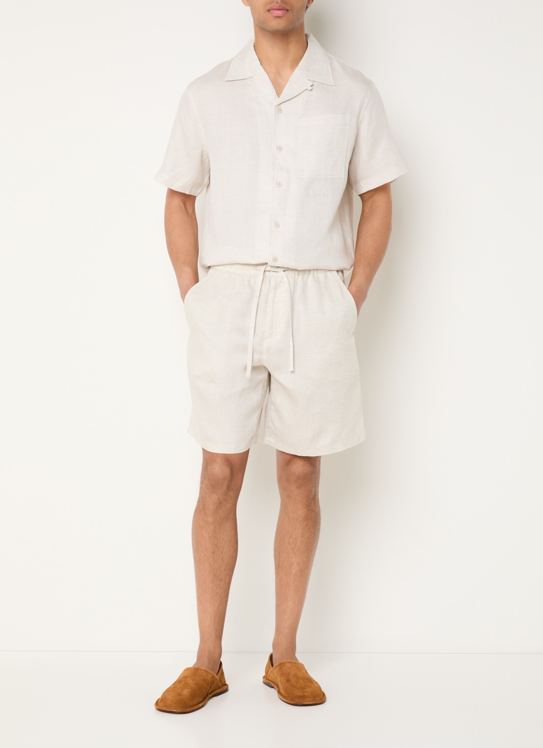 OLAF Straight fit korte broek in linnenblend met steekzakken - voorkant 4 creme