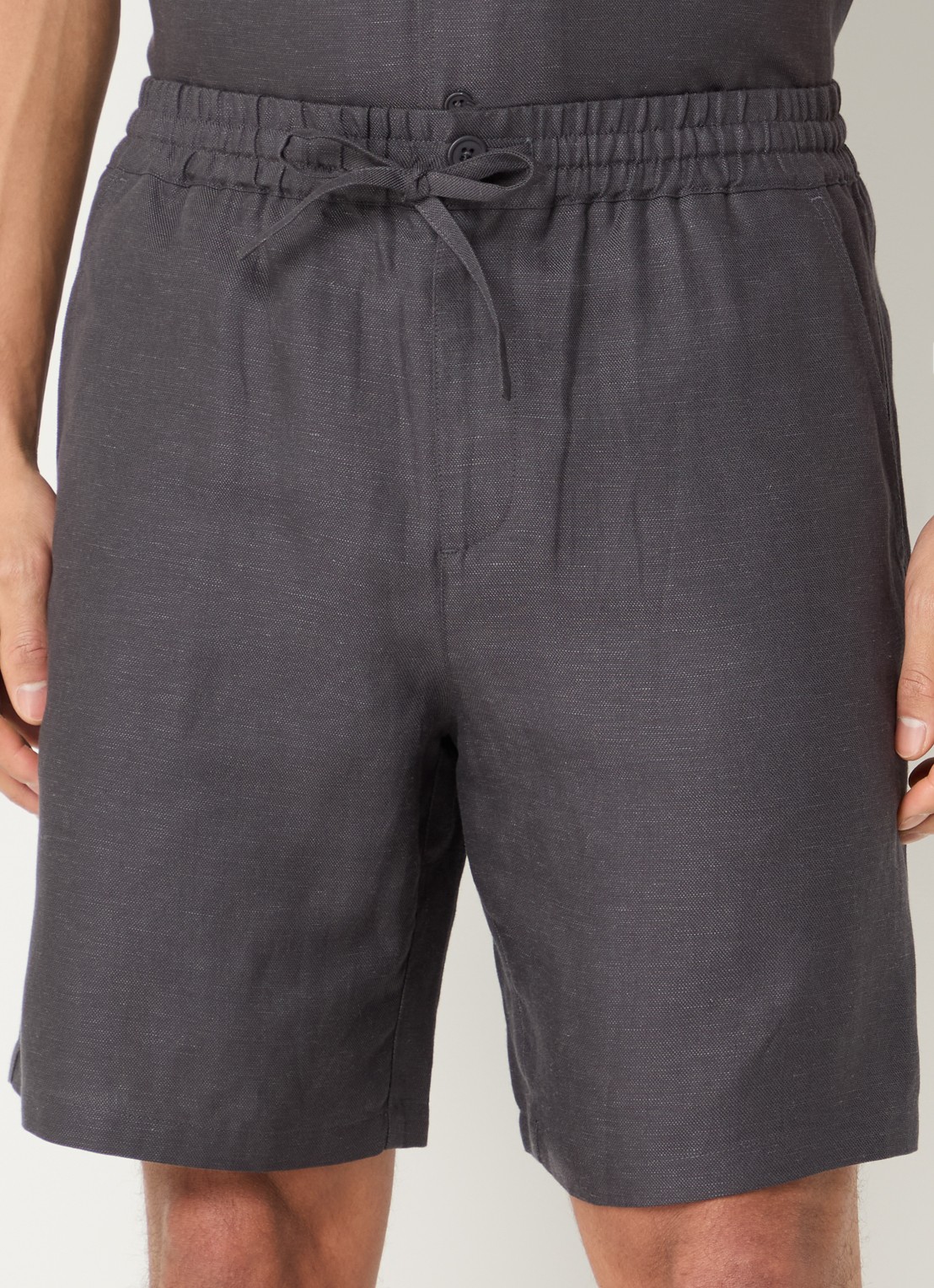 OLAF Straight fit korte broek in linnenblend met trekkoord - detail 4 antraciet