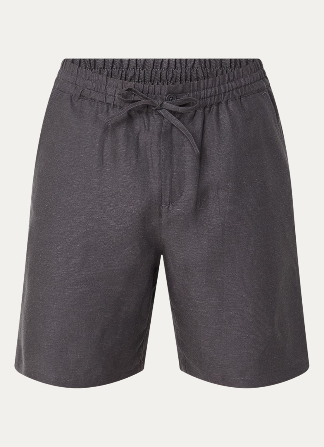 OLAF Straight fit korte broek in linnenblend met trekkoord - voorkant antraciet