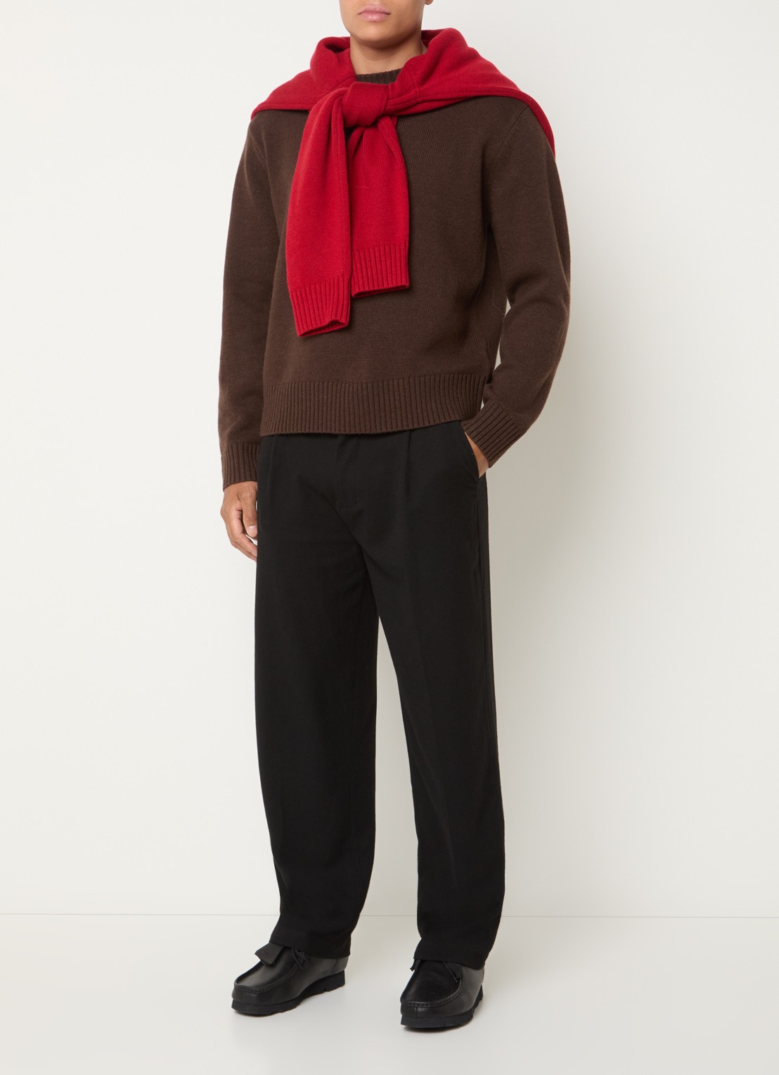 OLAF Straight fit pantalon in wolblend met steekzakken - voorkant 5 zwart