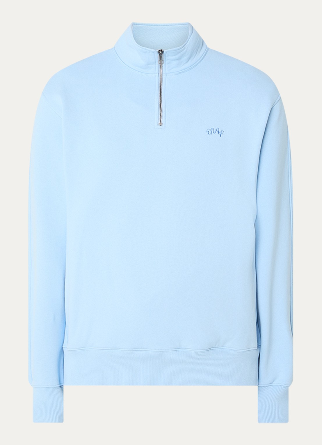 OLAF Sweater met halve rits en logo - voorkant 2 lichtblauw