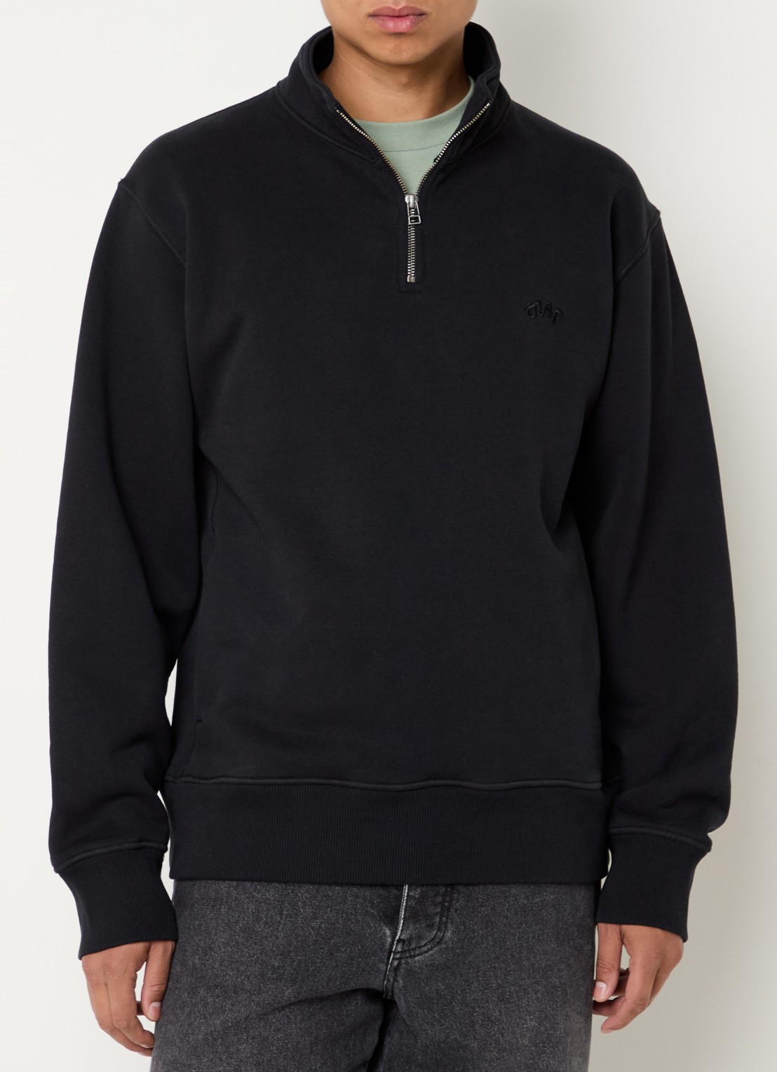 OLAF Sweater met halve rits en logoborduring - detail 4 zwart