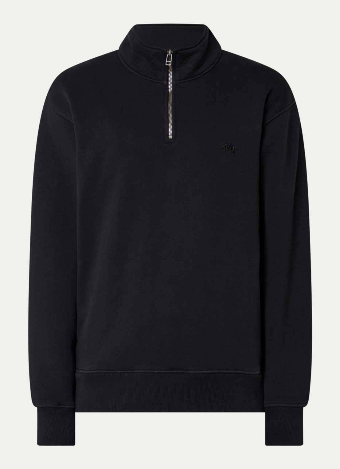 OLAF Sweater met halve rits en logoborduring - voorkant zwart