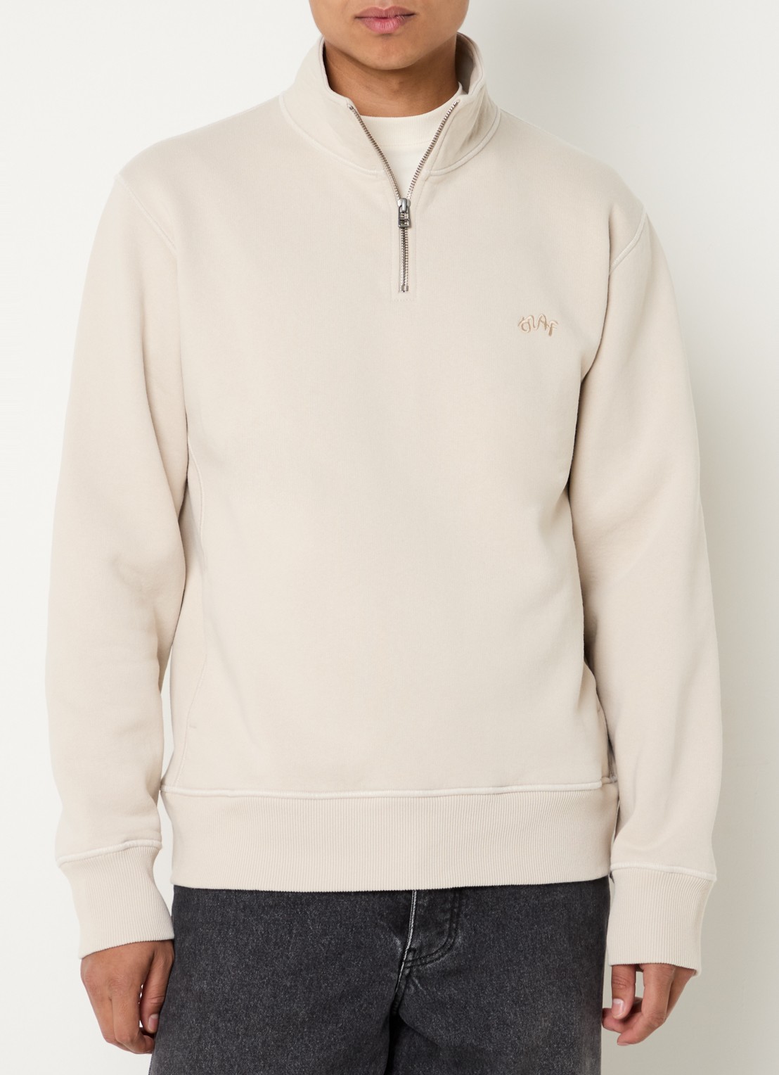OLAF Sweater met halve rits en logoborduring - detail 4 beige