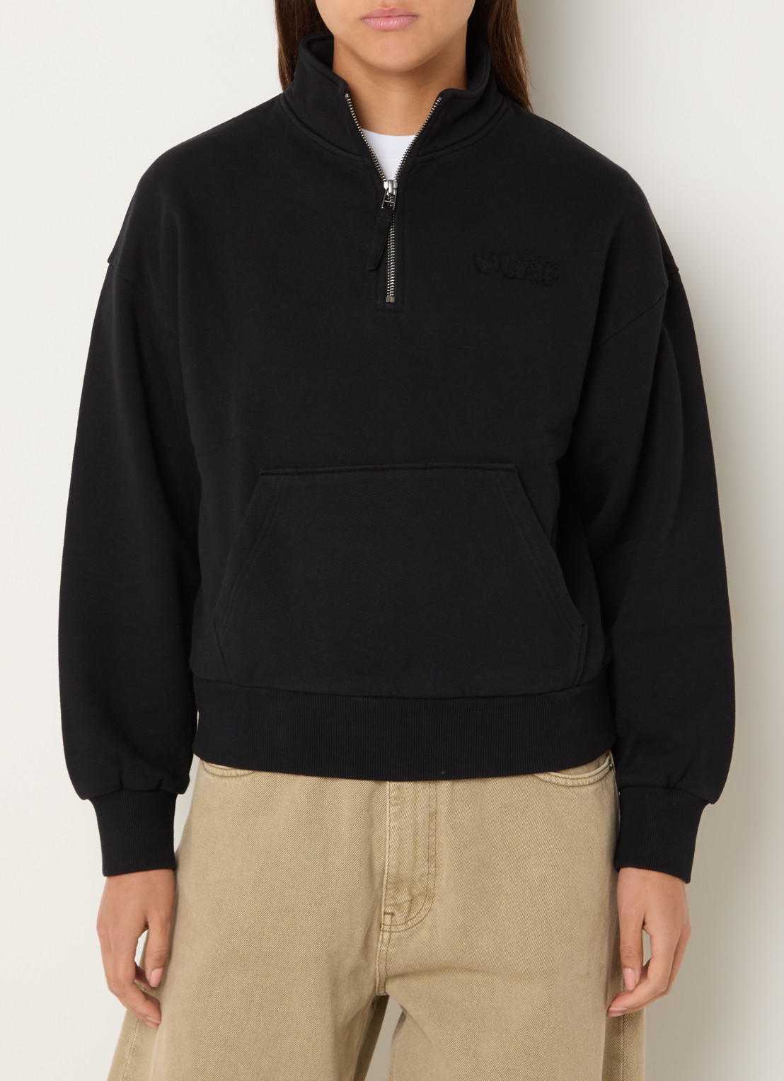 OLAF Sweater met halve rits en logoborduring - detail 3 zwart