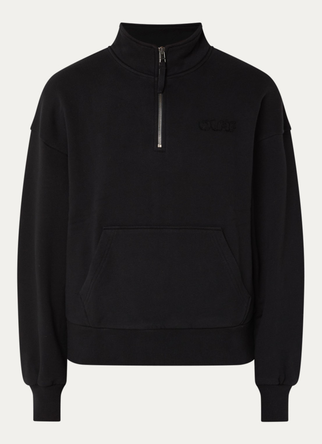 OLAF Sweater met halve rits en logoborduring - voorkant zwart