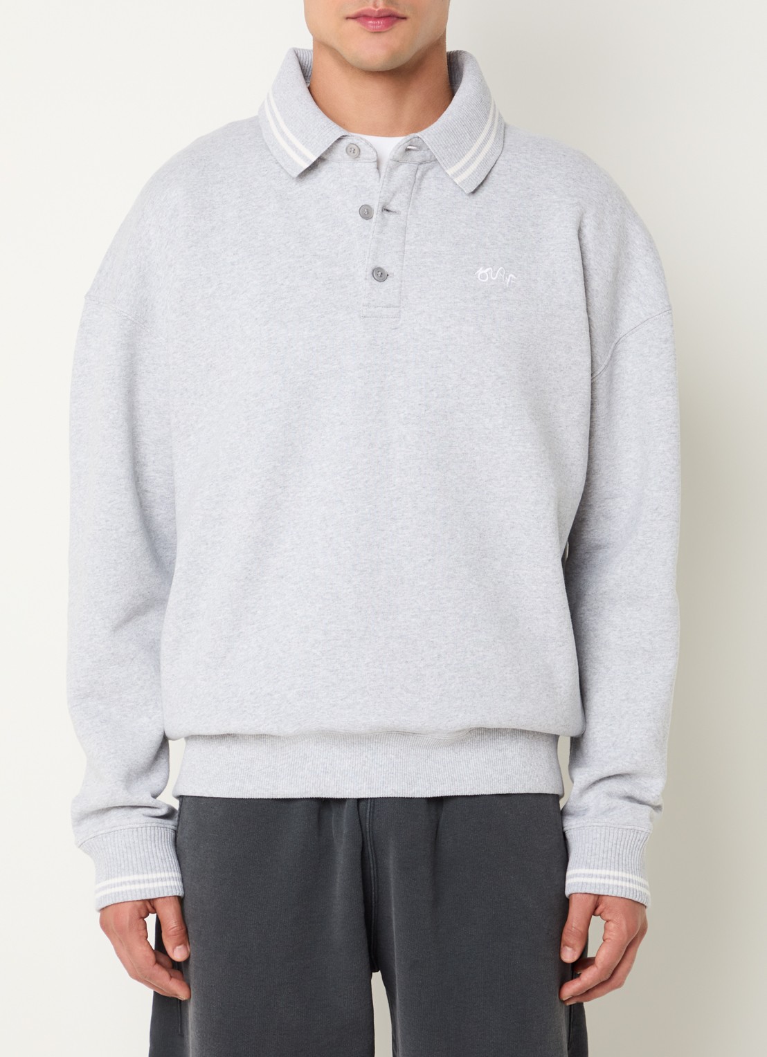 OLAF Sweater met polokraag en logoborduring - detail grijsmele