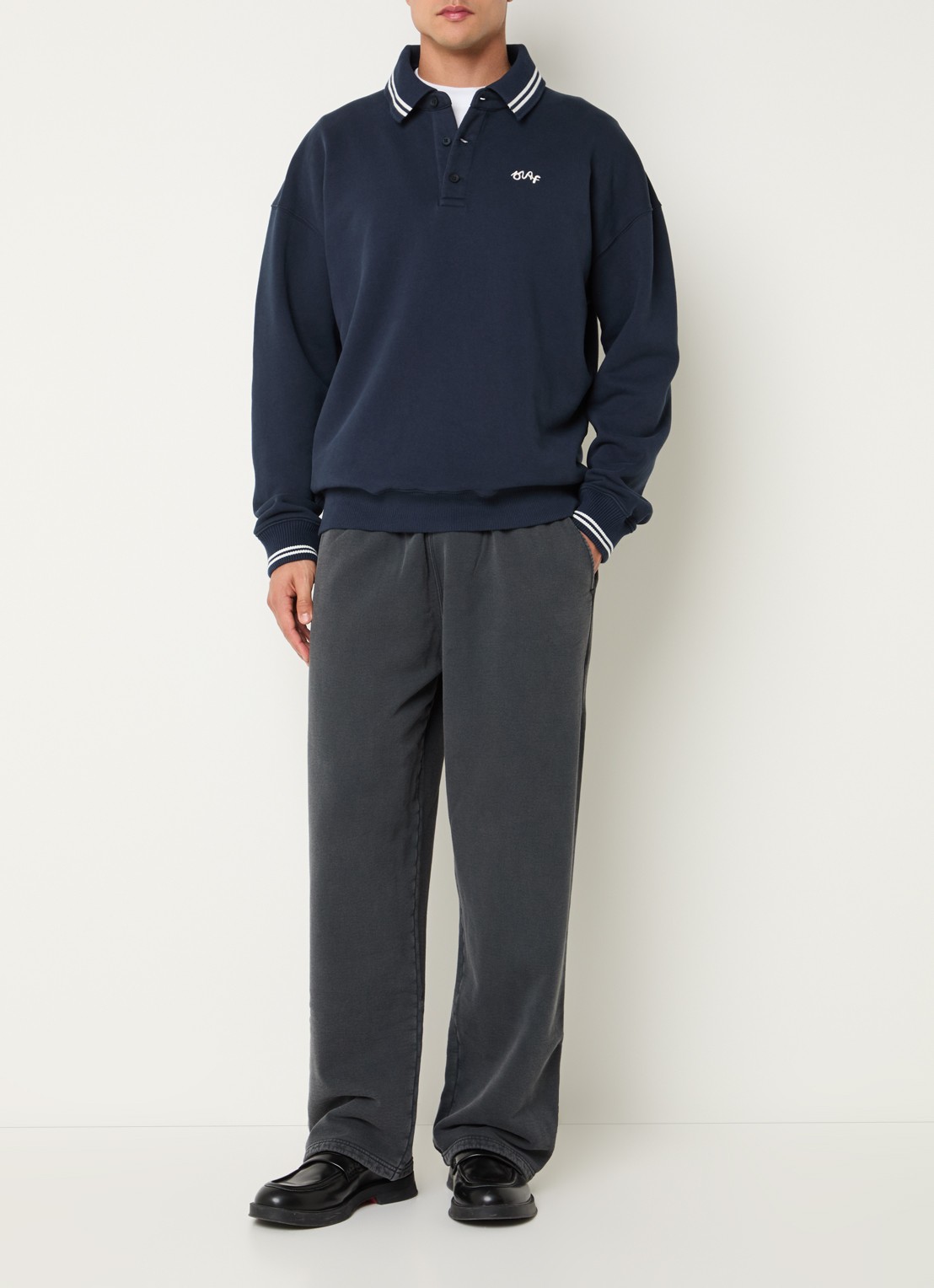 OLAF Sweater met polokraag en logoborduring - voorkant 4 donkerblauw
