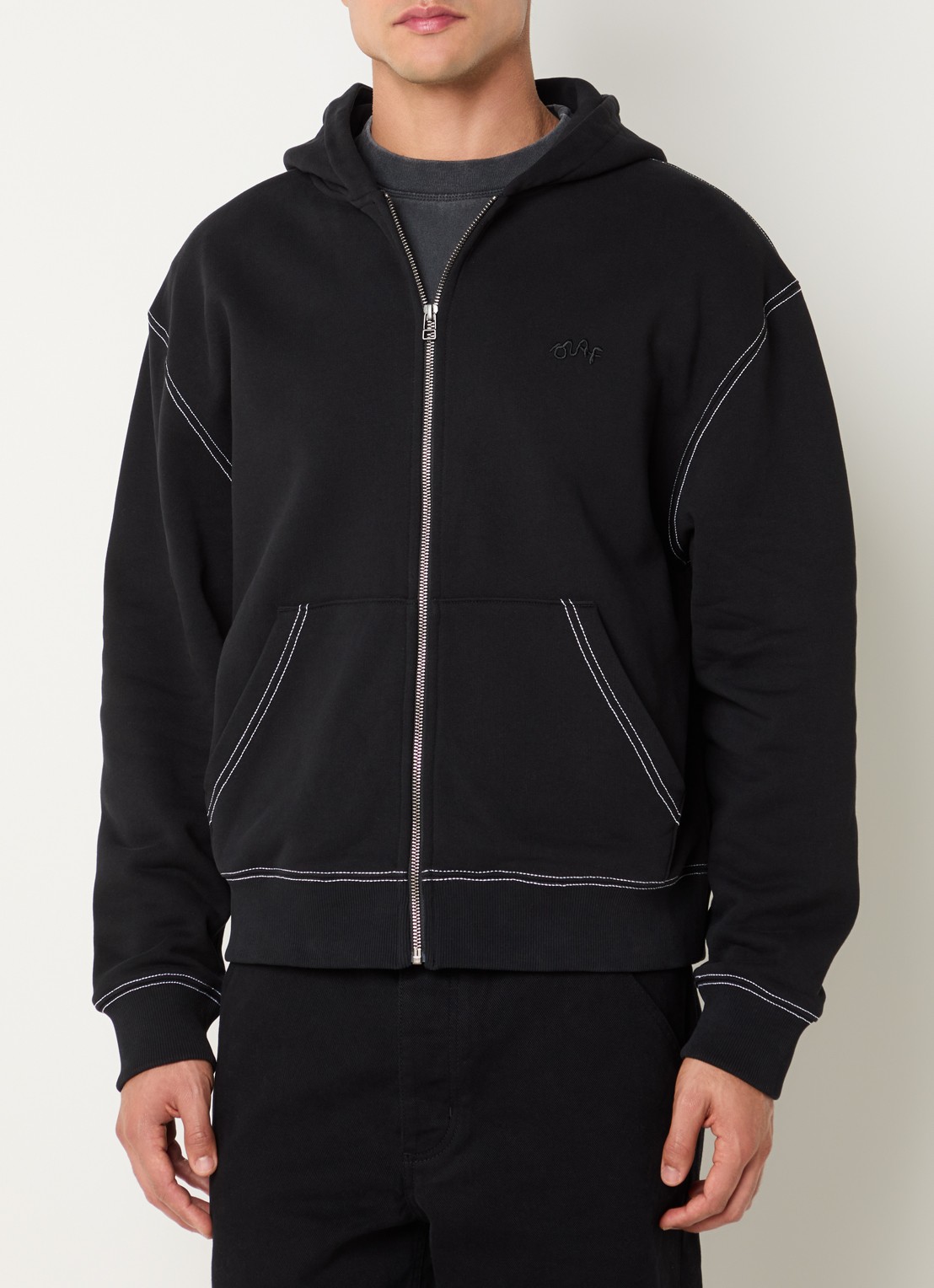 OLAF Sweatvest met capuchon en logo - detail 4 zwart