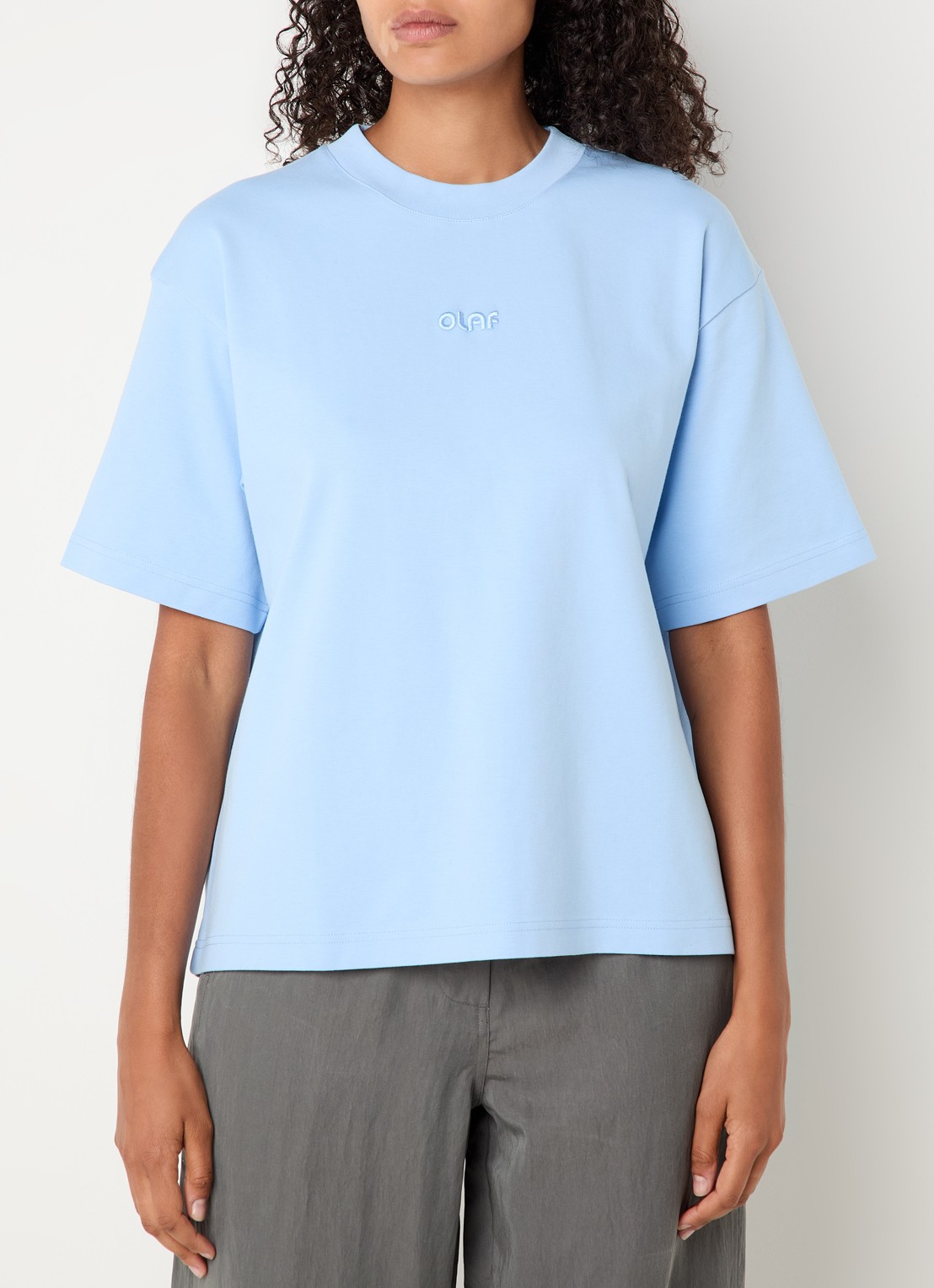 OLAF T-shirt met logoborduring - detail lichtblauw