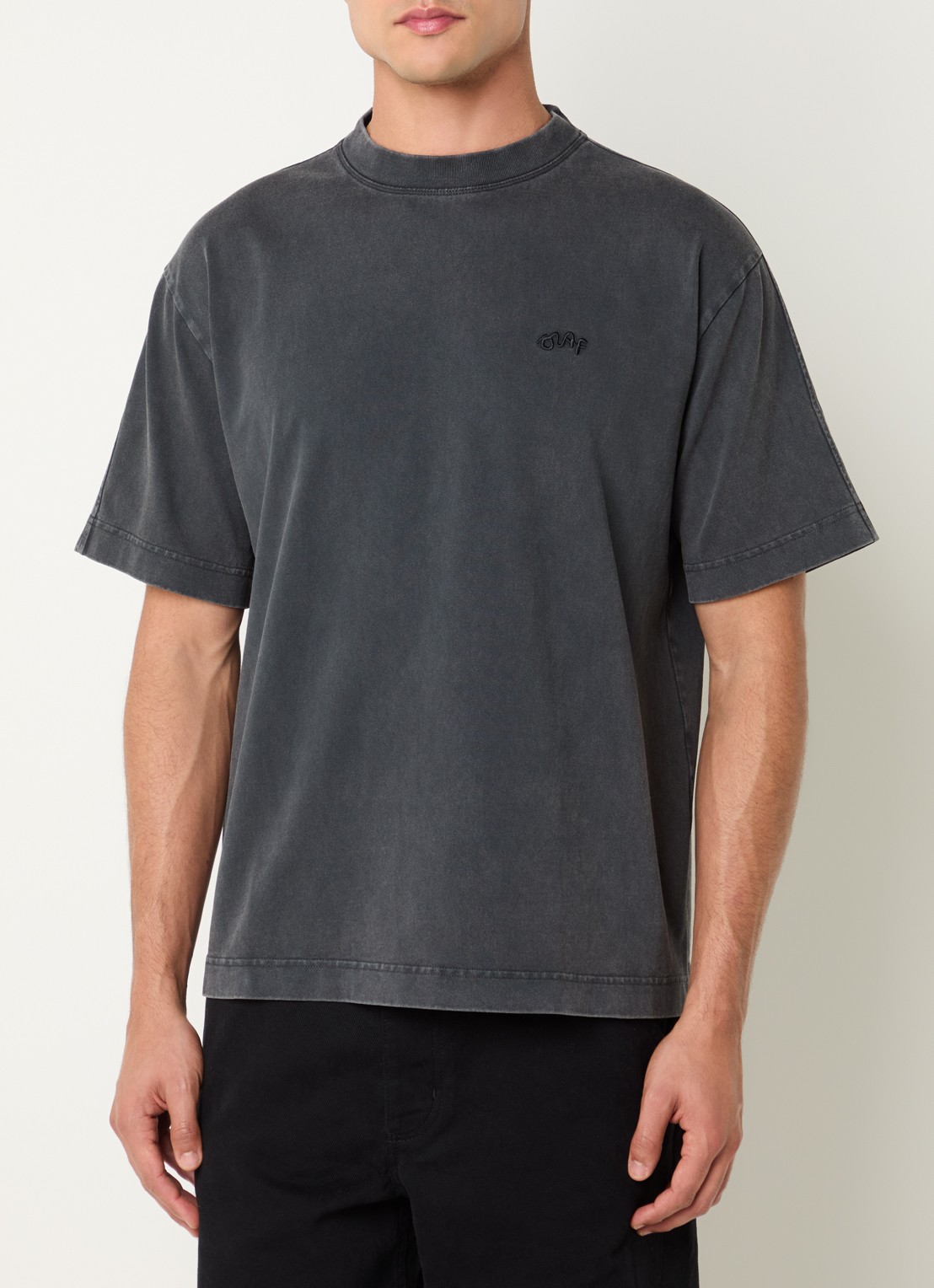OLAF T-shirt met verwassen afwerking en logo - detail 4 antraciet
