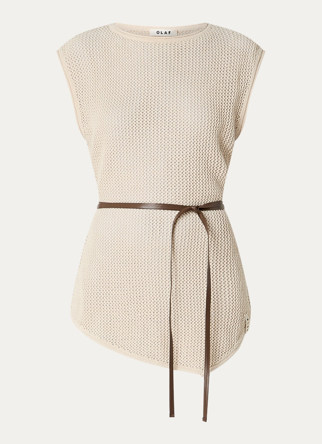OLAF Top in linnenblend met opengewerkt dessin en strikceintuur - voorkant 3 creme