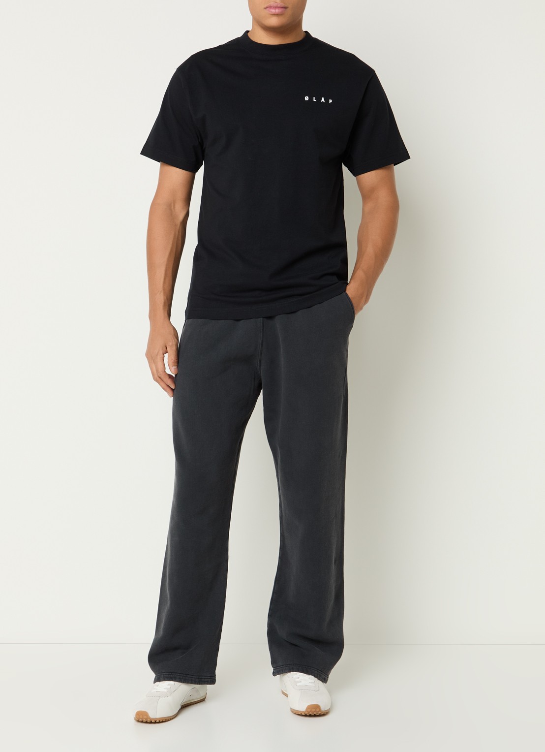 OLAF Washed straight fit joggingbroek met steekzakken - voorkant 3 antraciet