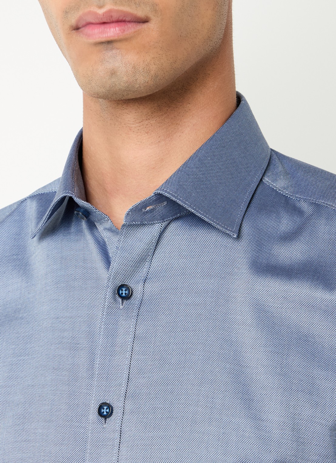 Olymp Level 5 body fit strijkvrij overhemd - detail 2 donkerblauw