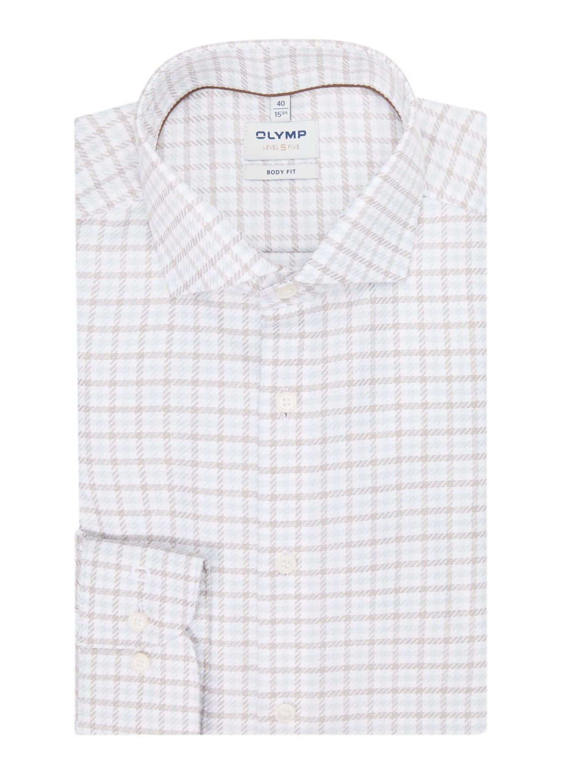 Olymp Level 5 slim fit overhemd met ruitdessin - voorkant 2 gebroken wit