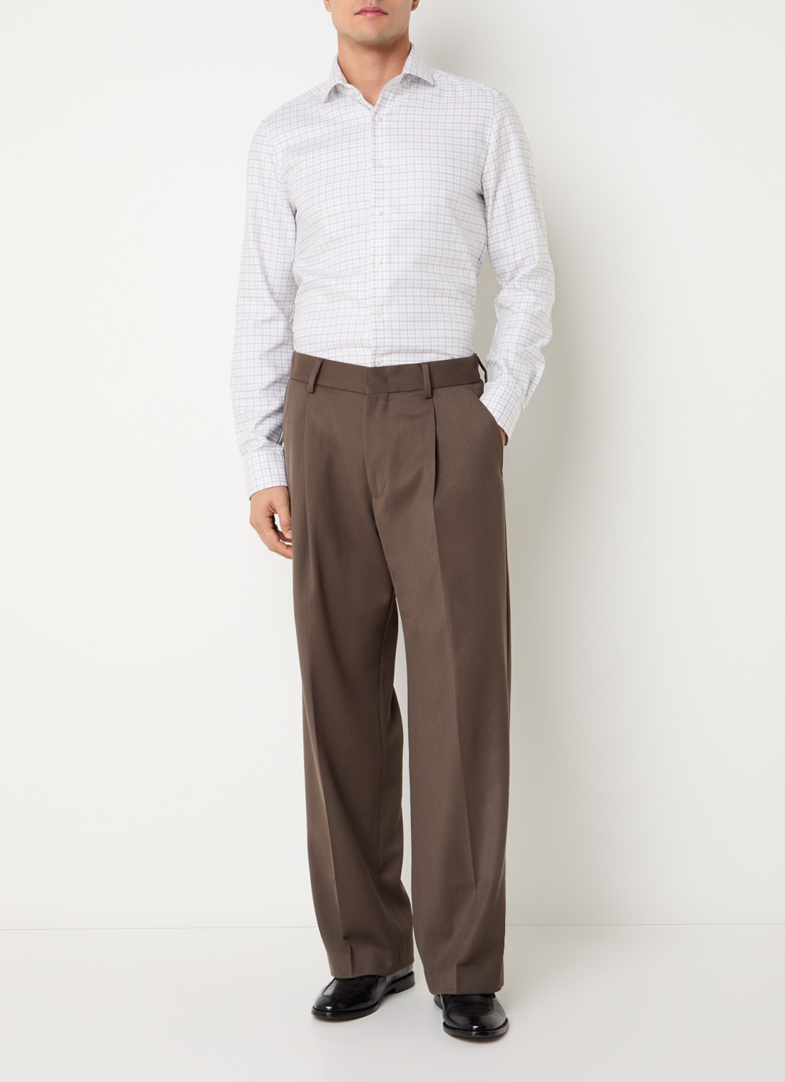 Olymp Level 5 slim fit overhemd met ruitdessin - voorkant 3 gebroken wit