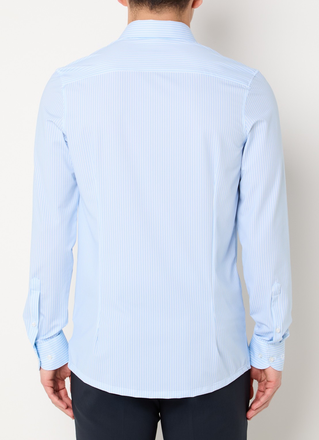 Olymp Level 5 slim fit overhemd van jersey met streepprint - achterkant 5 lichtblauw