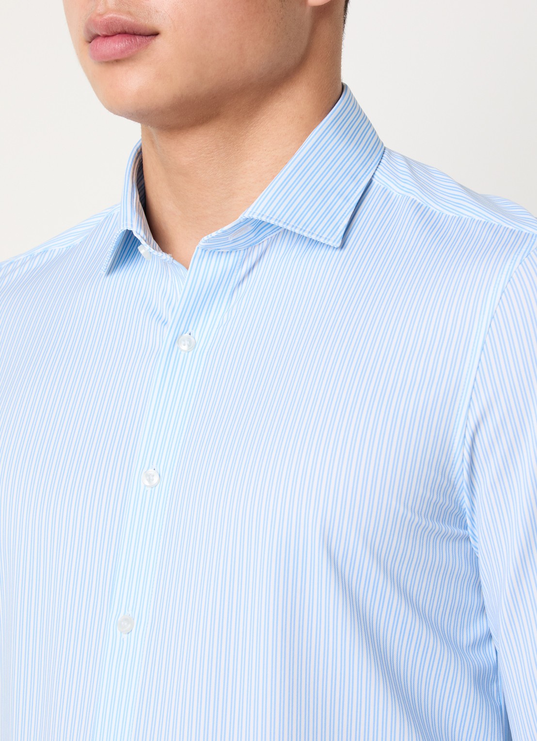 Olymp Level 5 slim fit overhemd van jersey met streepprint - detail 4 lichtblauw
