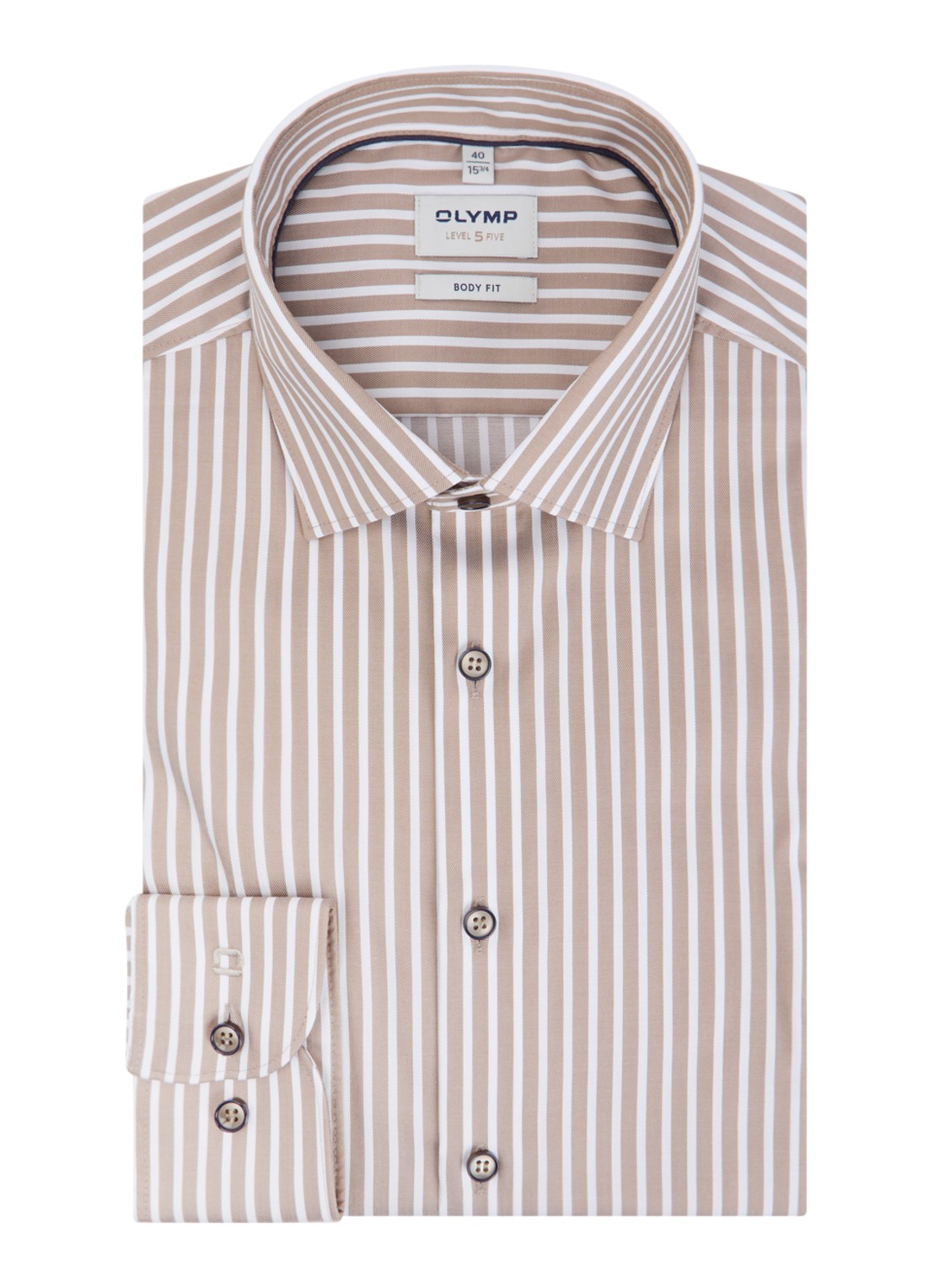 Olymp Level 5 slim fit strijkvrij overhemd met streepprint - voorkant 2 beige