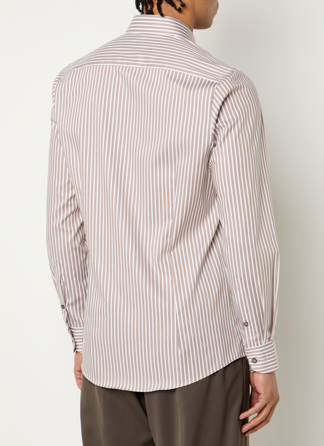 Olymp Level 5 slim fit strijkvrij overhemd met streepprint - achterkant beige