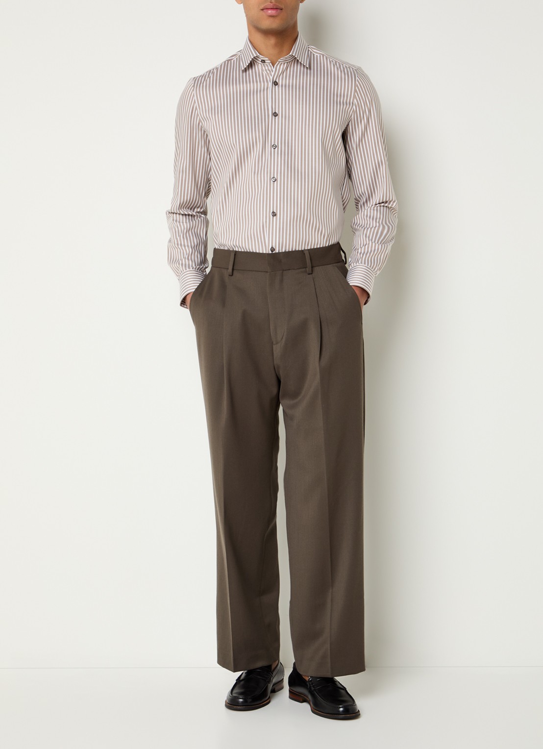 Olymp Level 5 slim fit strijkvrij overhemd met streepprint - voorkant 3 beige