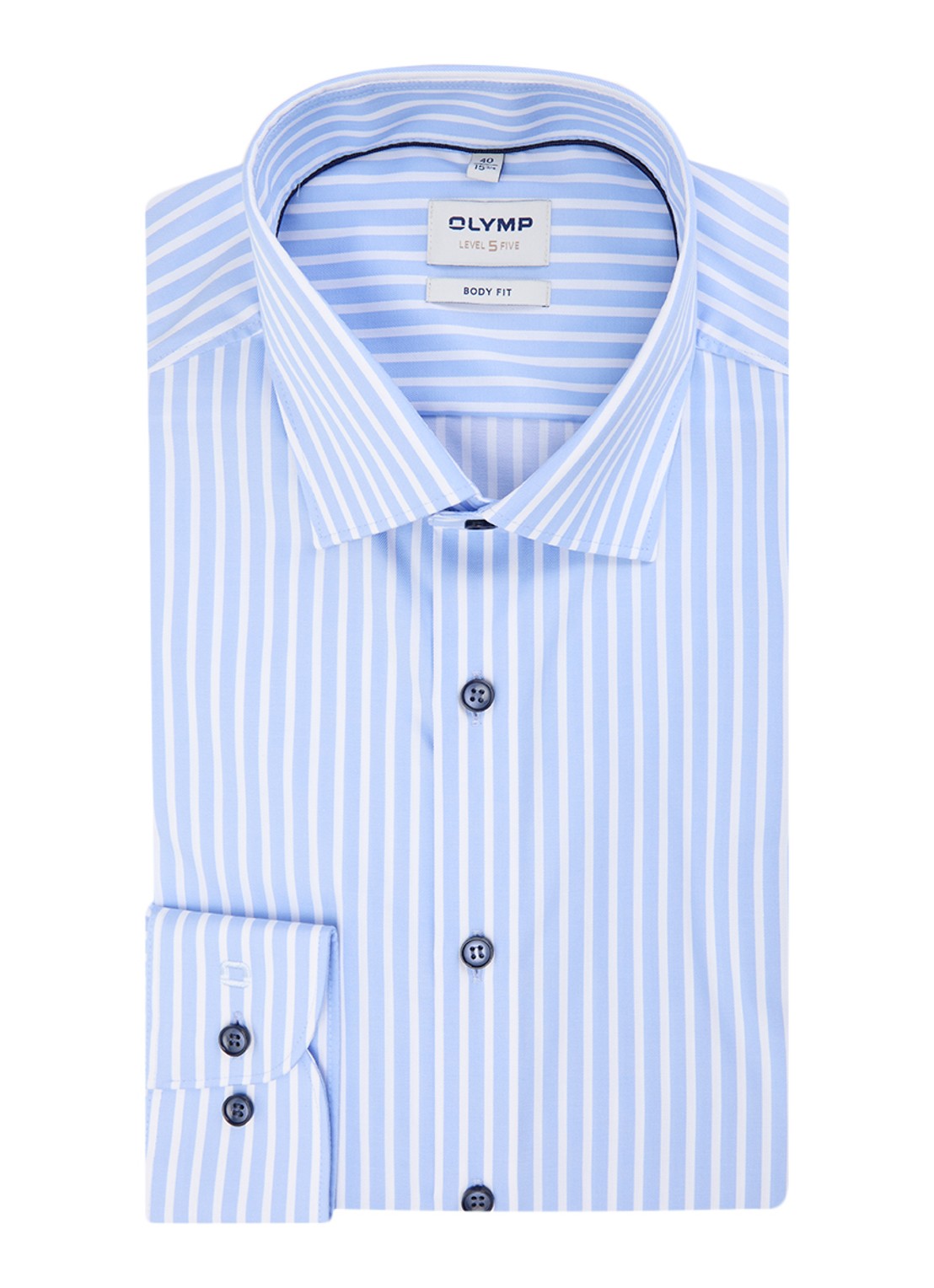 Olymp Level 5 slim fit strijkvrij overhemd met streepprint - voorkant lichtblauw