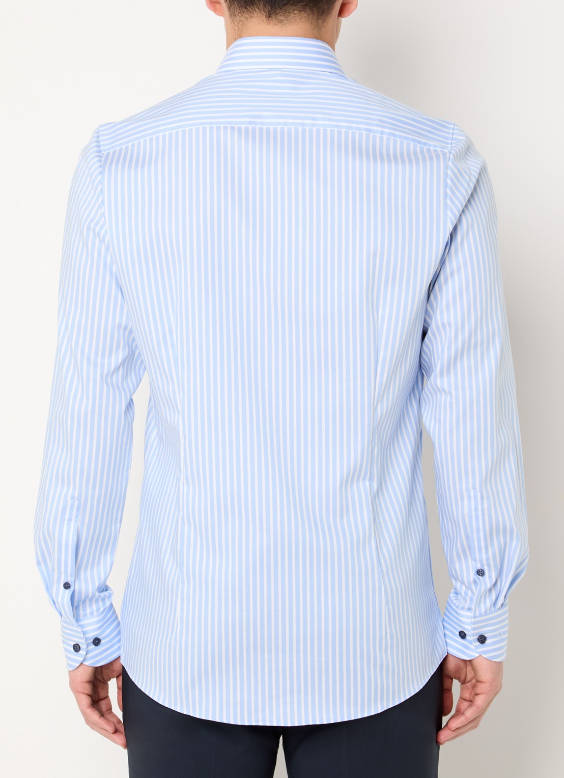 Olymp Level 5 slim fit strijkvrij overhemd met streepprint - achterkant 5 lichtblauw