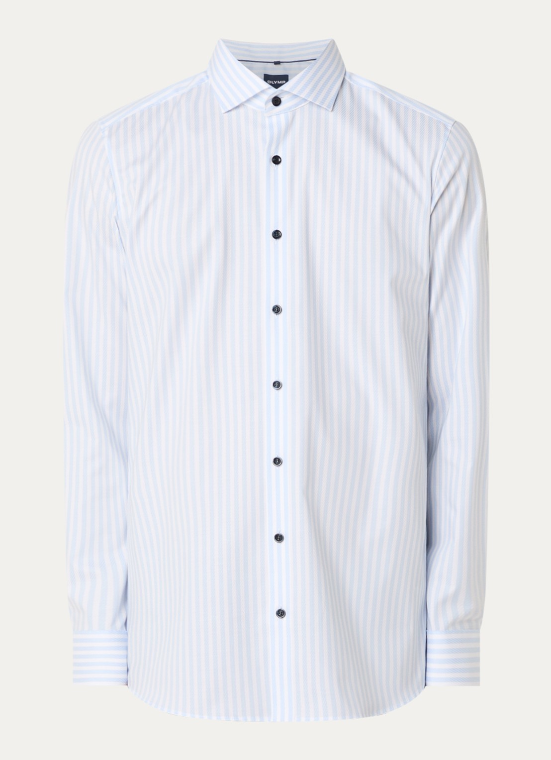 Olymp Level Five body fit overhemd met streepprint - voorkant blauw