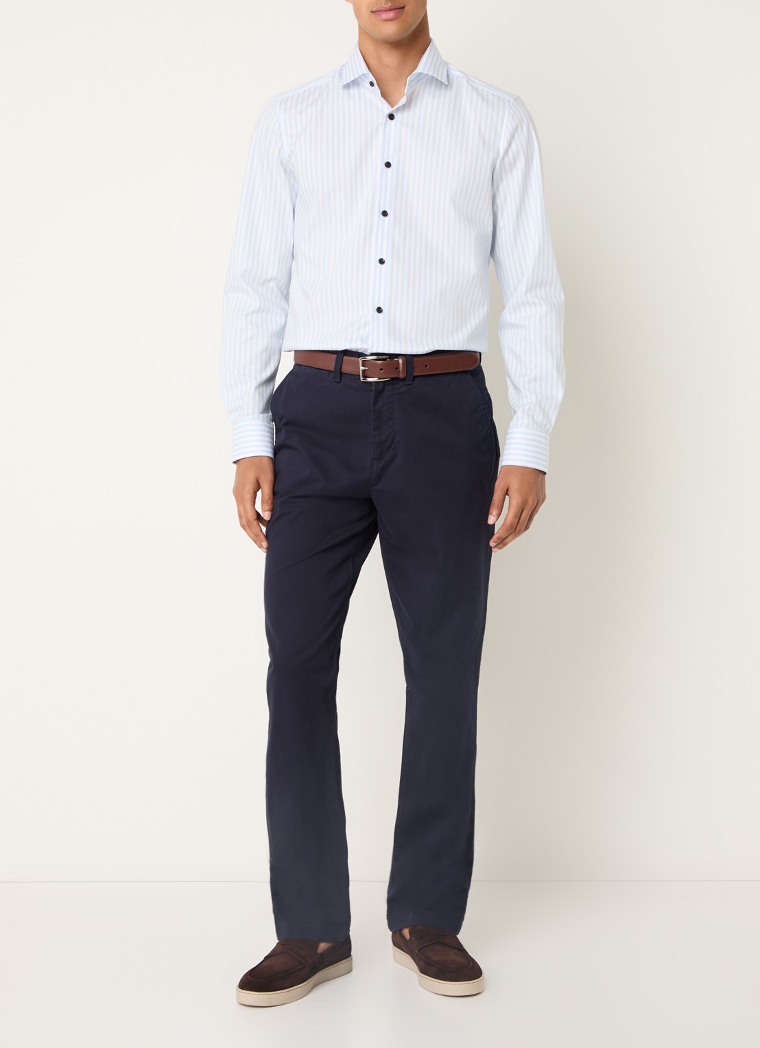 Olymp Level Five body fit overhemd met streepprint - voorkant 2 blauw