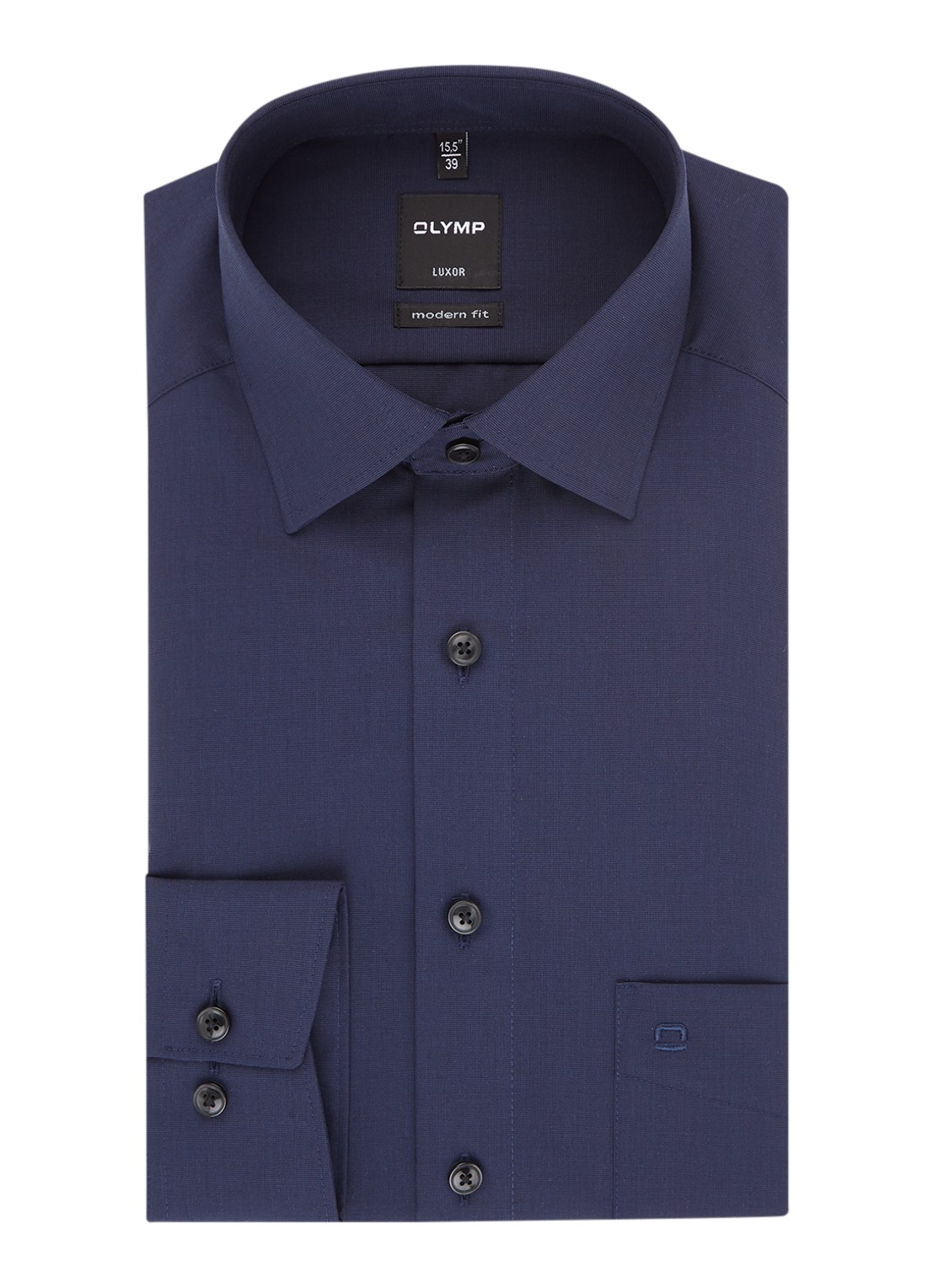 Olymp Luxor modern fit overhemd in uni - voorkant 2 donkerblauw