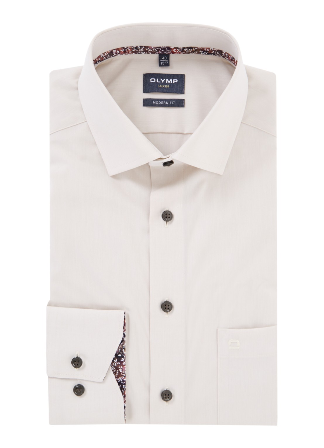 Olymp Luxor modern fit overhemd met borstzak - voorkant 4 creme