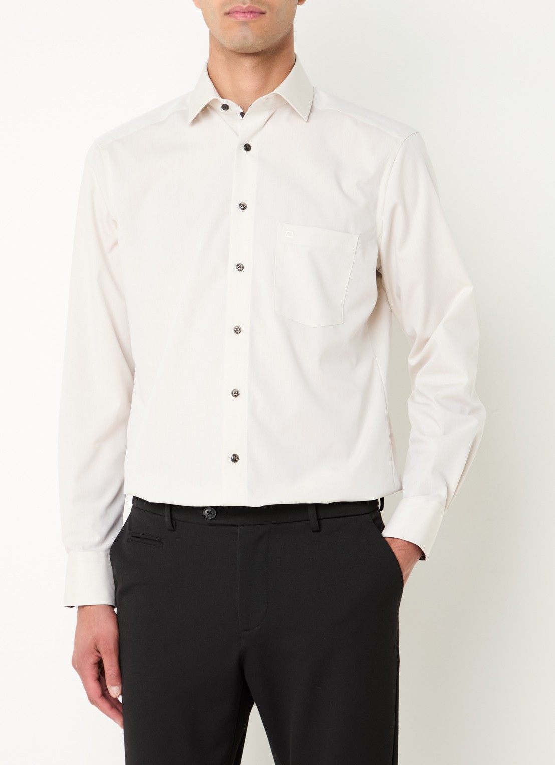 Olymp Luxor modern fit overhemd met borstzak - detail creme