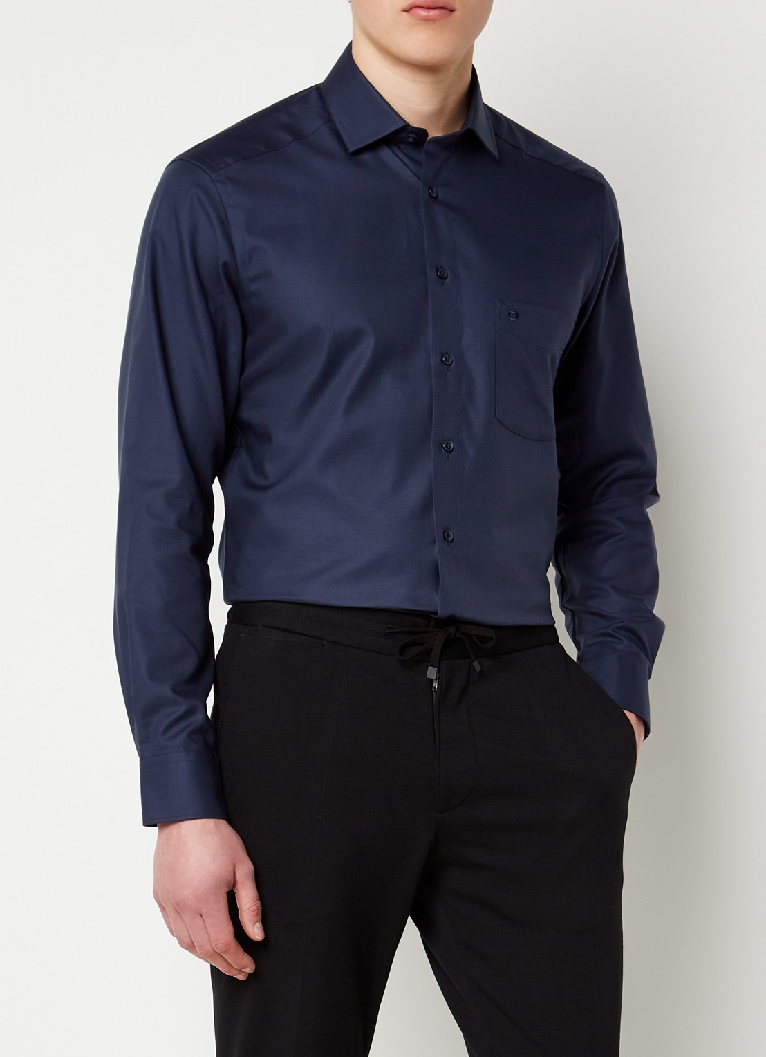 Olymp Luxor modern fit overhemd met borstzak - detail donkerblauw