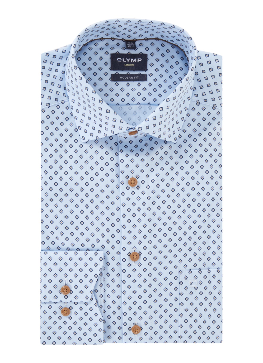 Olymp Luxor modern fit overhemd met print en borstzak - voorkant 4 blauwgrijs