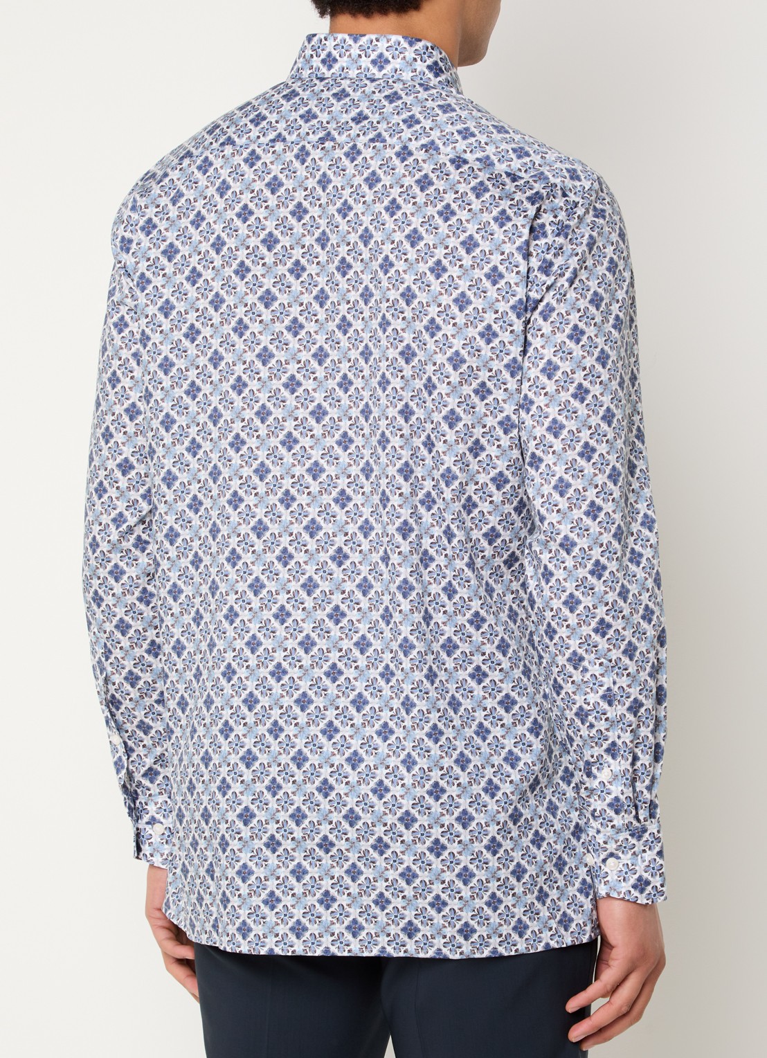 Olymp Luxor regular fit overhemd met bloemenprint - achterkant kobaltblauw