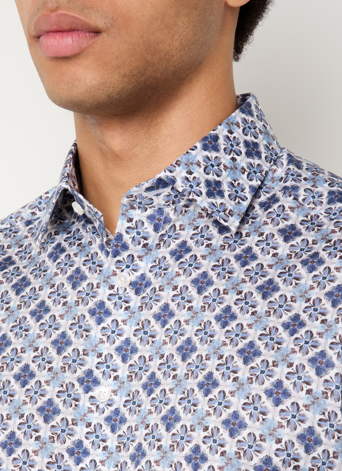 Olymp Luxor regular fit overhemd met bloemenprint - detail 3 kobaltblauw