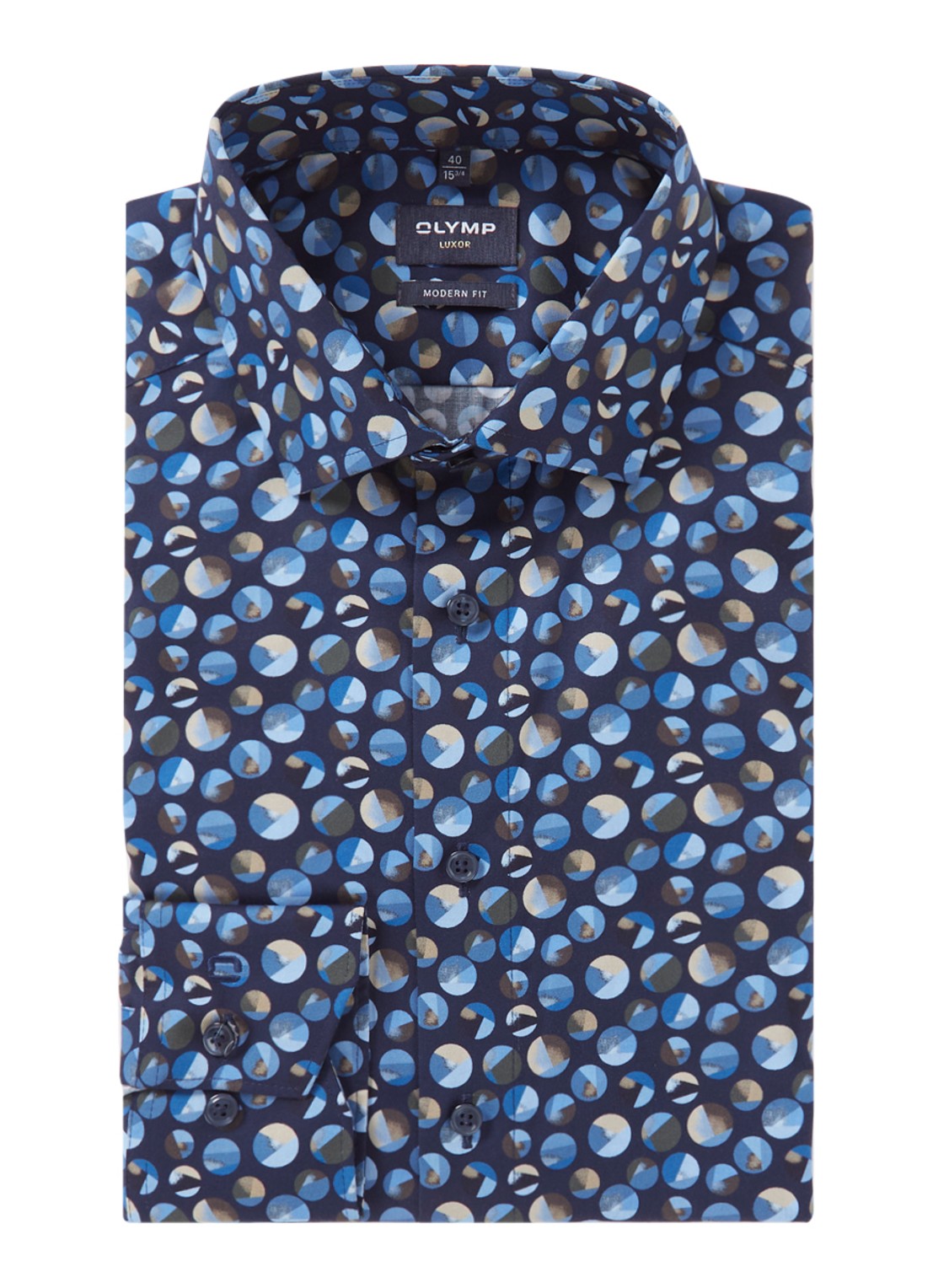 Olymp Luxor regular fit overhemd met grafische print  - voorkant donkerblauw